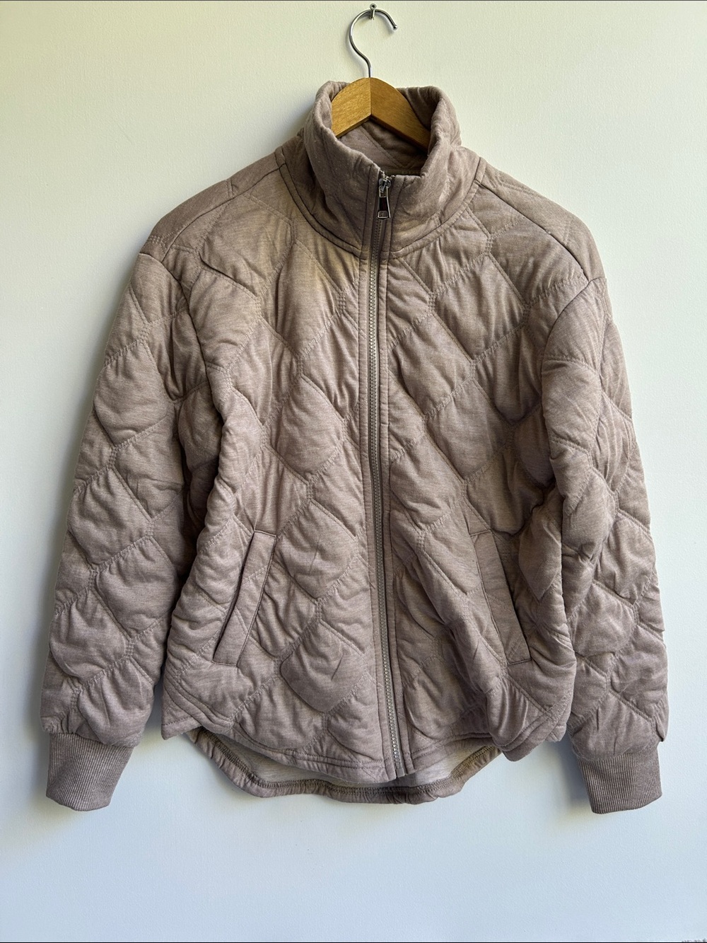 Quilted Zip-Up Jacket in Taupe